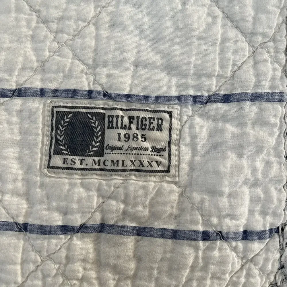 Tommy Hilfiger White Striped Cotton Quilt Blanket 58